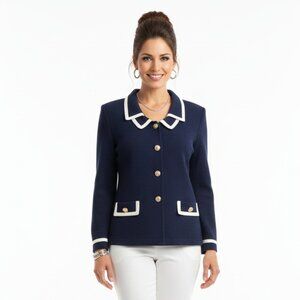 Castleberry Blue‎ & White Knit Long Sleeve Button Close Cardigan Sweater 10